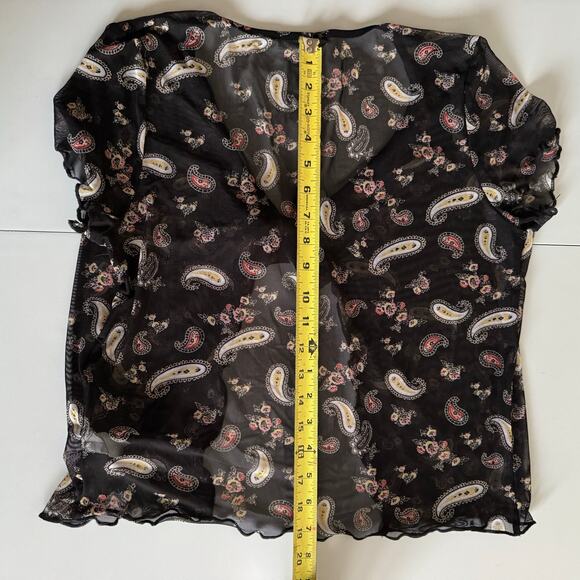 Rebellious Dreamer Paisley Floral Mesh Tie-Front Y2K Romantic Goth Chic Black XL - Picture 7 of 7